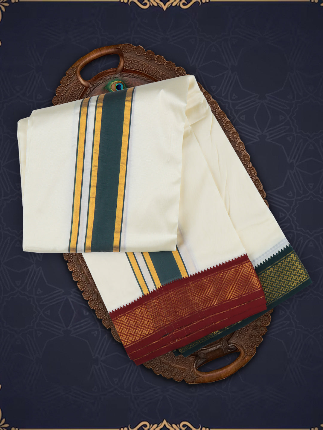 Men Art Silk Cream Panchakacham 9K (8*4)