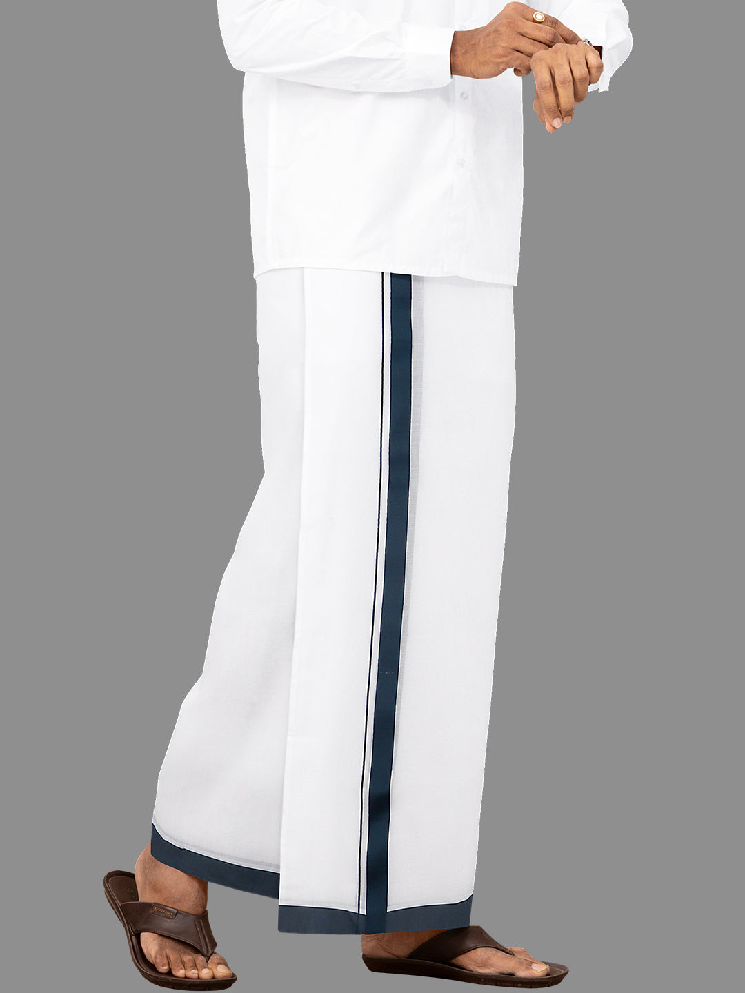 Men Navy Fancy Border Double Dhoti  Ozone Spl OS02