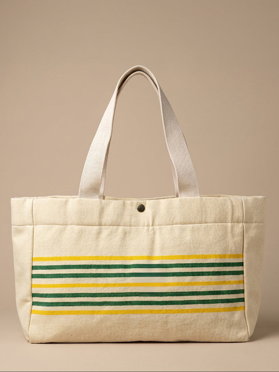 Handwoven Jamakkalam Tote Bag – Yellow Base with Green Striped | Premium Cotton Hand Bag