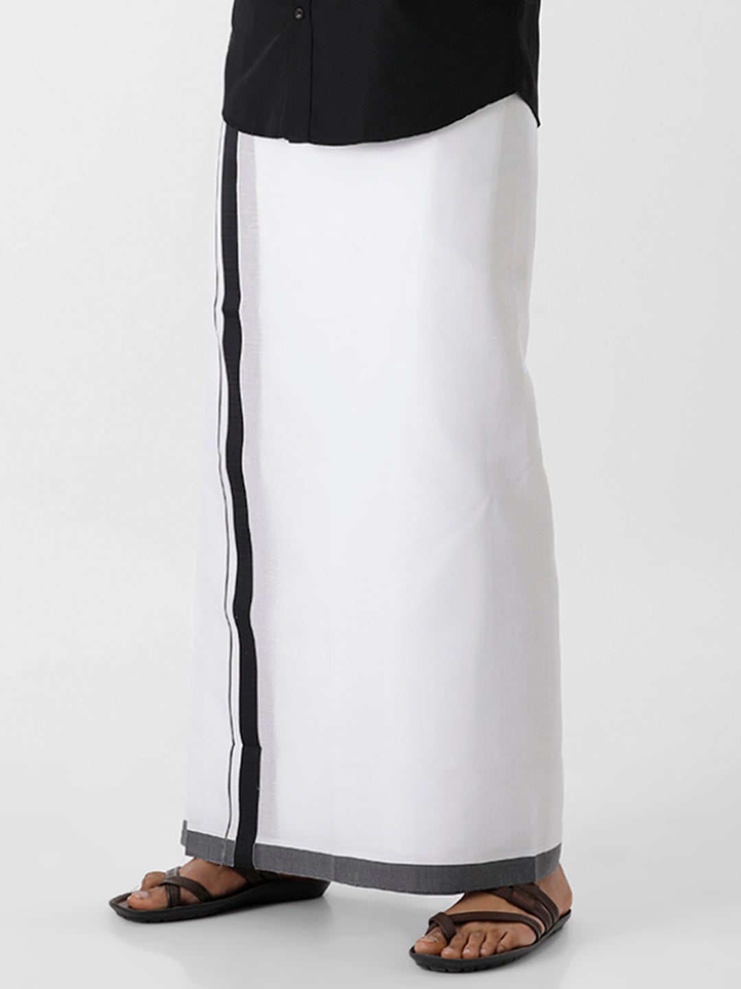 Mens White Double Dhoti  with Black Border Redfort Special-Side view