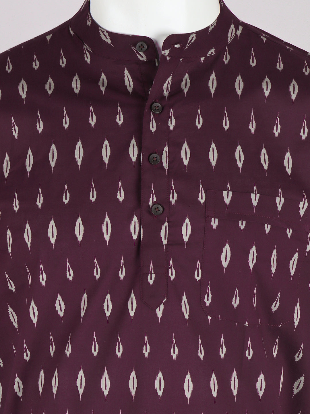 Men Cotton Short Length Printed Pocket Kurta Dark Purple RJ06