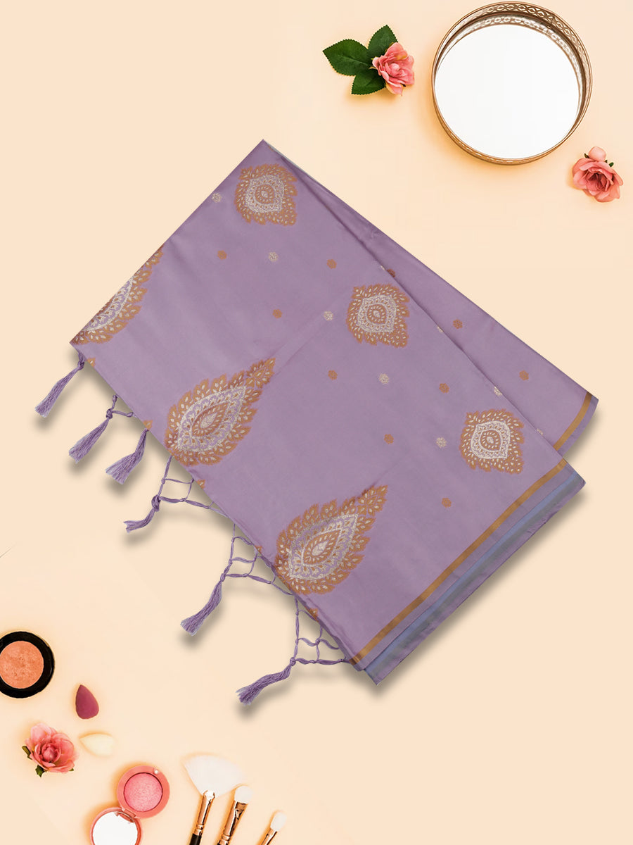 Women Elegant Semi Silk Lavender Colour Saree with Tussle SS57-View three