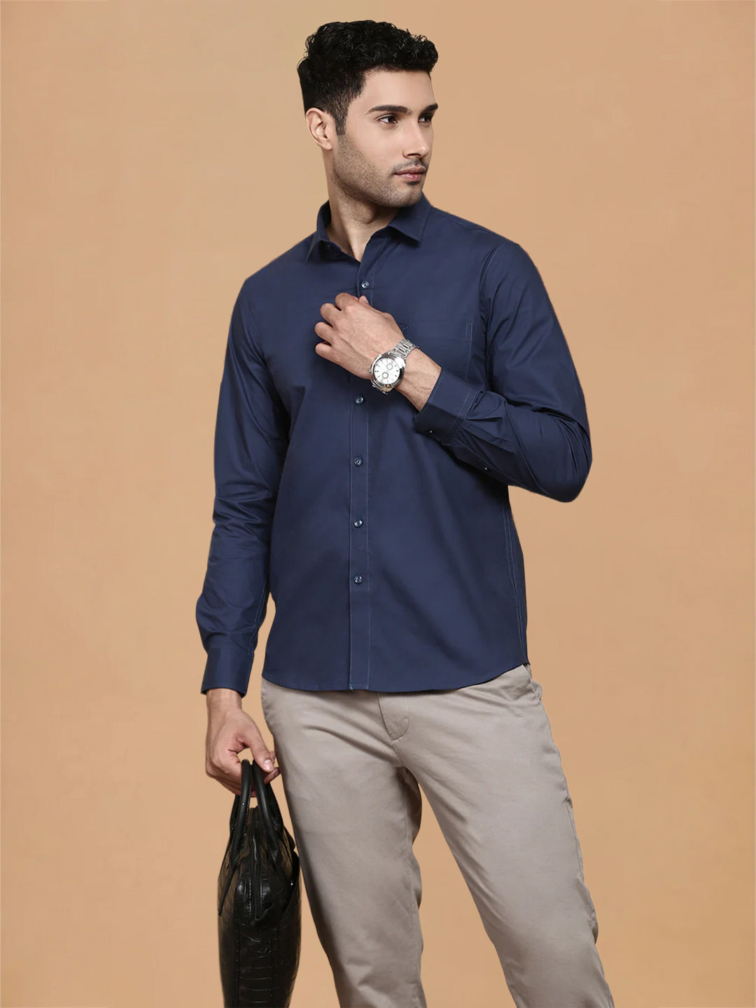 Cotton Spandex Navy 2 Way Stretch Smart Fit Shirt LY4