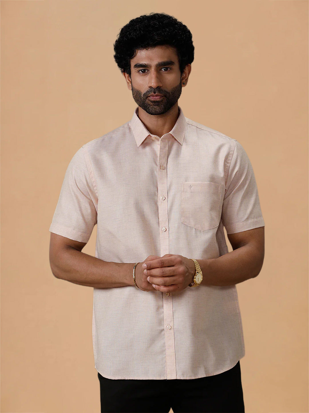 Cotton Rich Light Brown Regular Fit Shirt Trendy 8 YH3