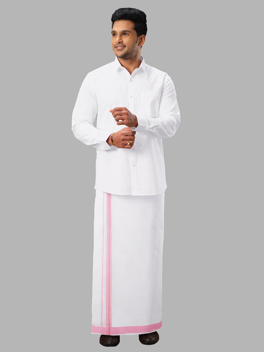 Men Pink Adjustable Pocket Dhoti with Fancy Border GACJ20