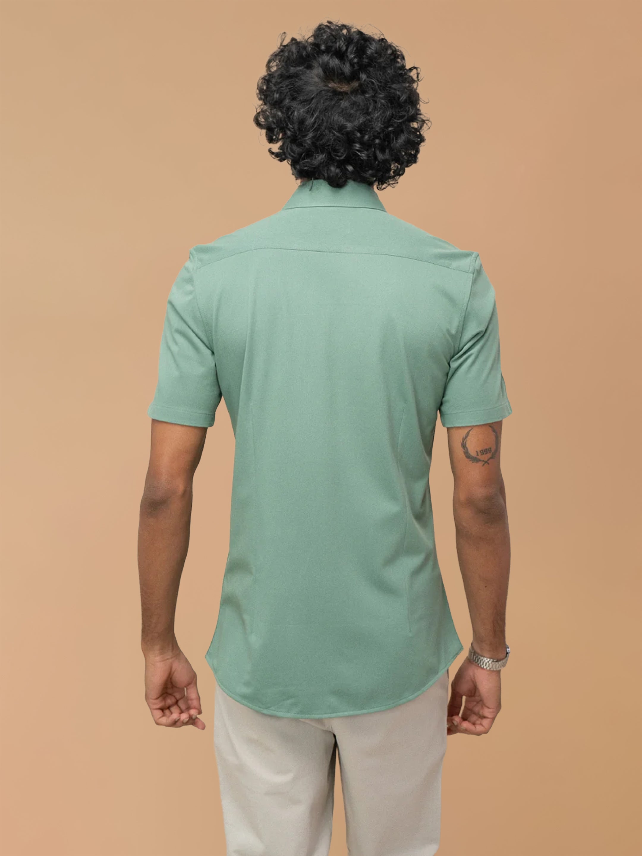 Cotton Rich Sage Green Slim Fit Knit Shirt ER2