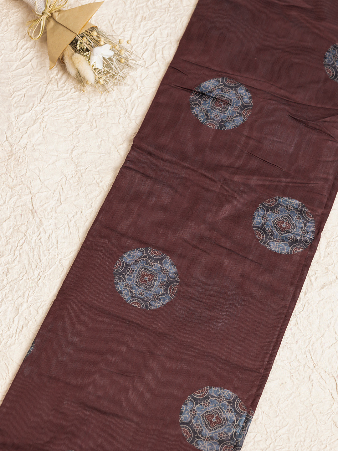 Women Brown Semi Chanderi Cotton Printed Saree SC59