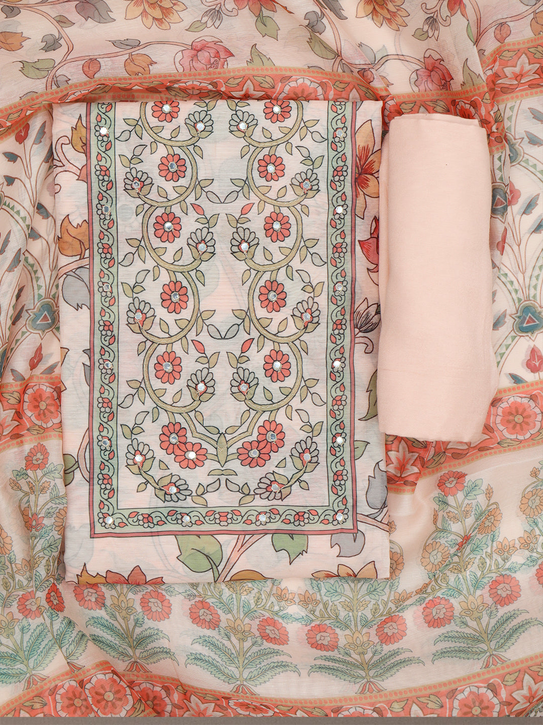 Women Pure Cotton Printed Dress Material Light Orange DM337
