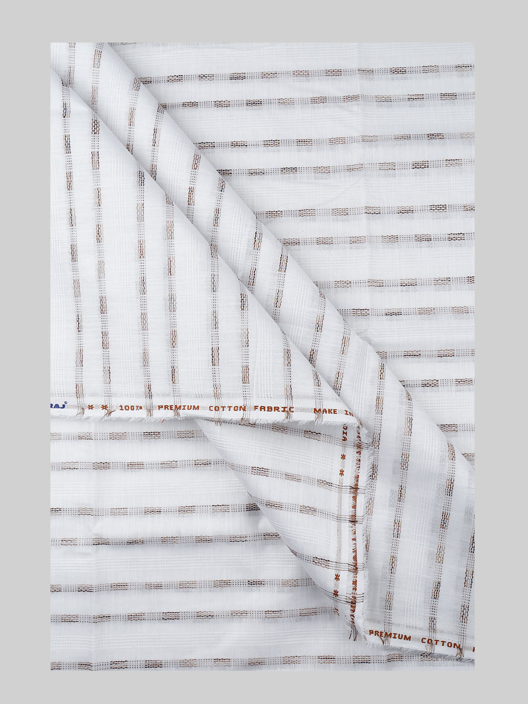 Cotton Blend White & Brown Striped Shirt Fabric Hi-Tech-Double side view