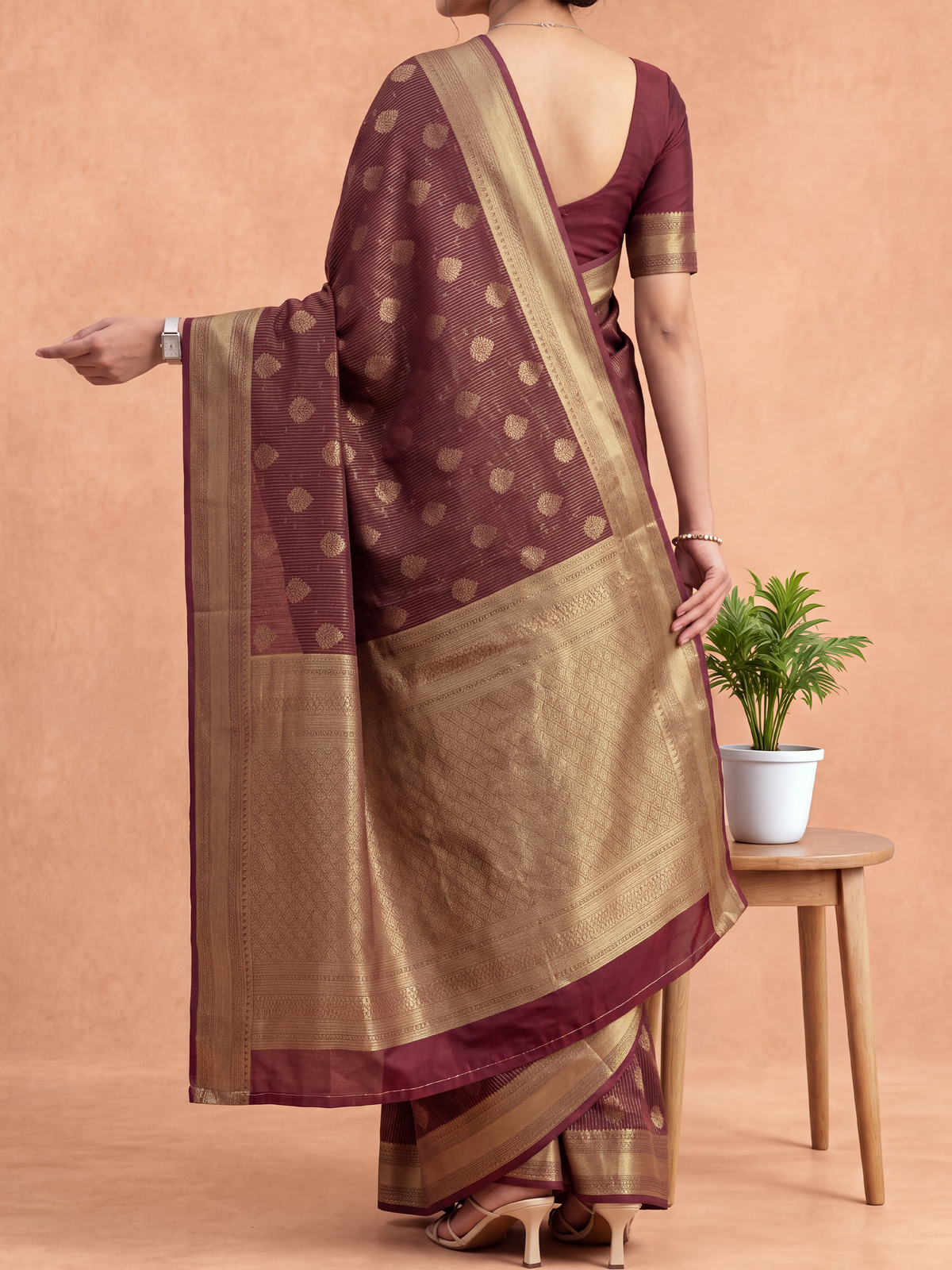 Women Art Silk Maroon with Sandal Saree ASS154