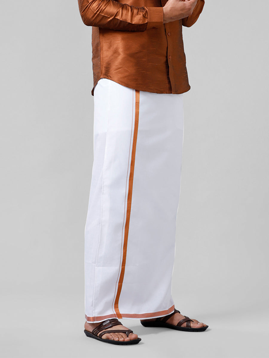 Mens Adjustable Double Dhoti White with 3/4" Copper Jari 248-Side view