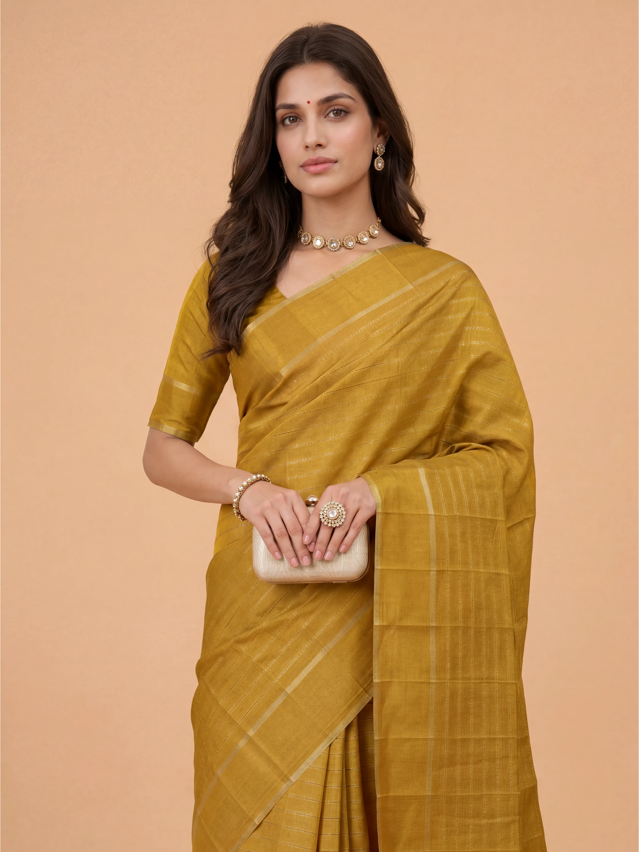 Women Semi Tussar Mustard Saree ST324