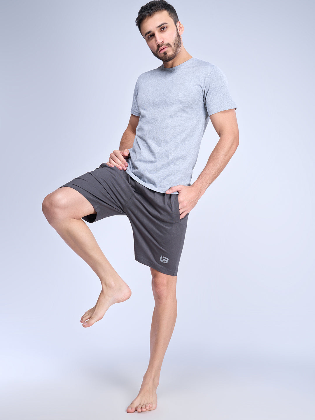 Men Dark Grey Combed Cotton Shorts