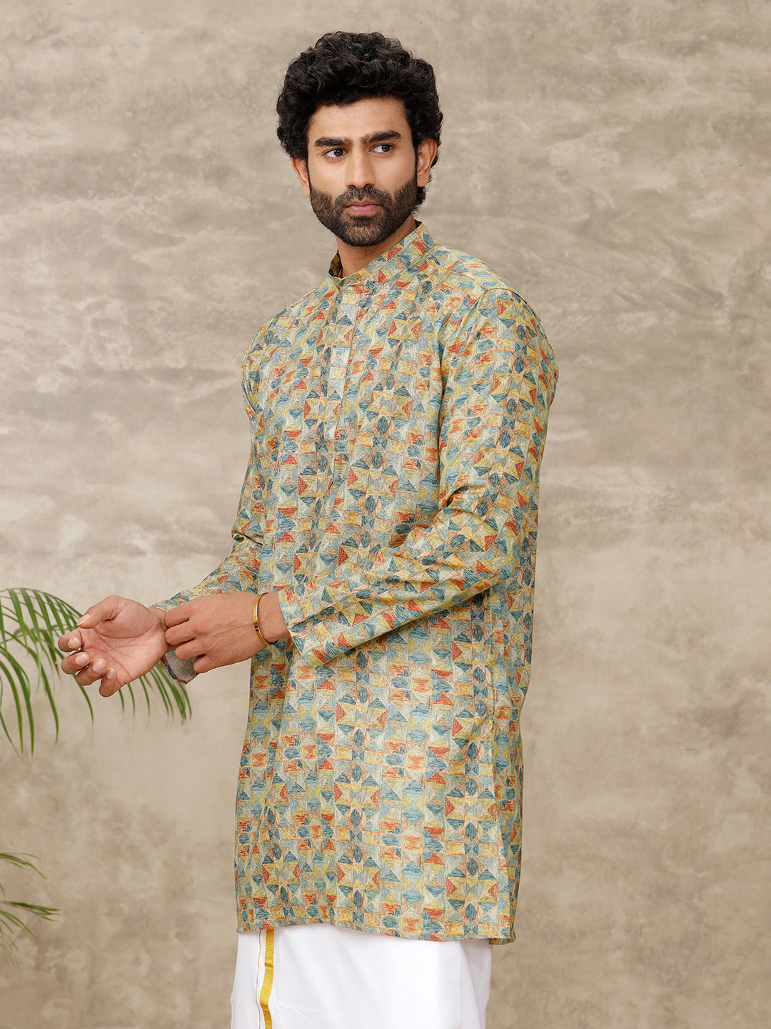 Mens Medium Length Pocket Kurta Multicolour RE11