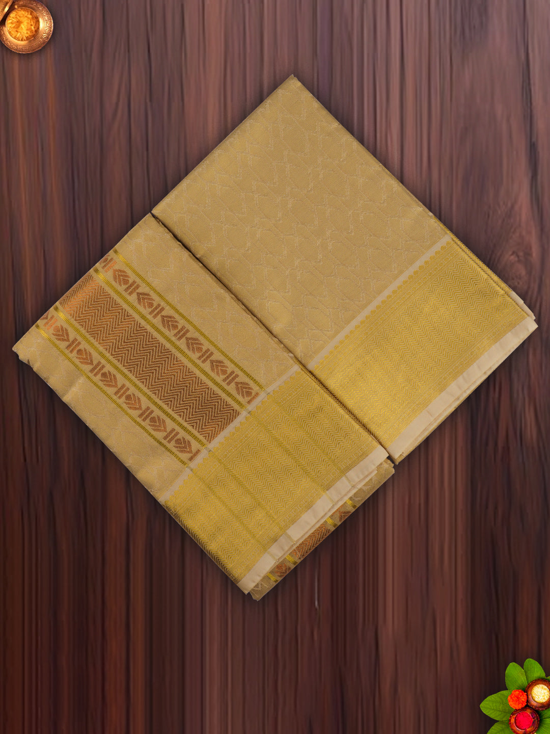 Mens Art Silk Dhoti & Shirting Set Gold Brahmotsavam