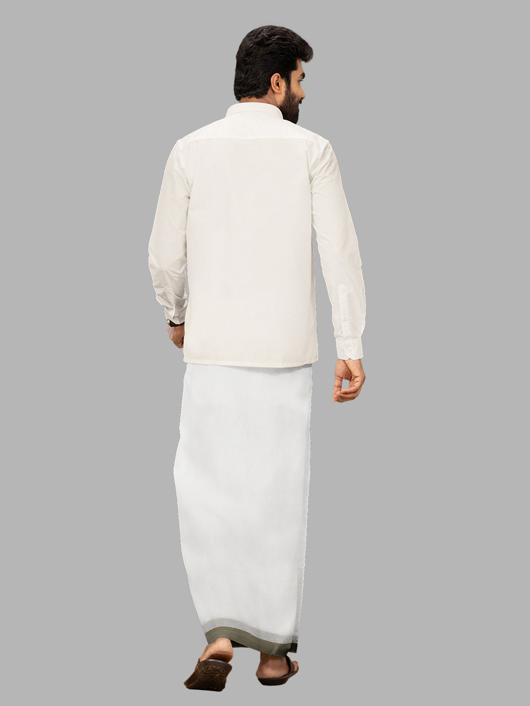 Men Green Fancy Border Double Layer White Dhoti RP4