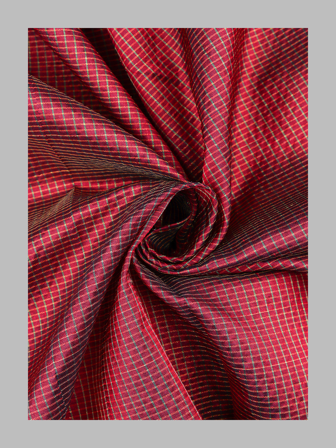 Mens Pure Silk Micro Jari Check Shirting Fabric Maroon