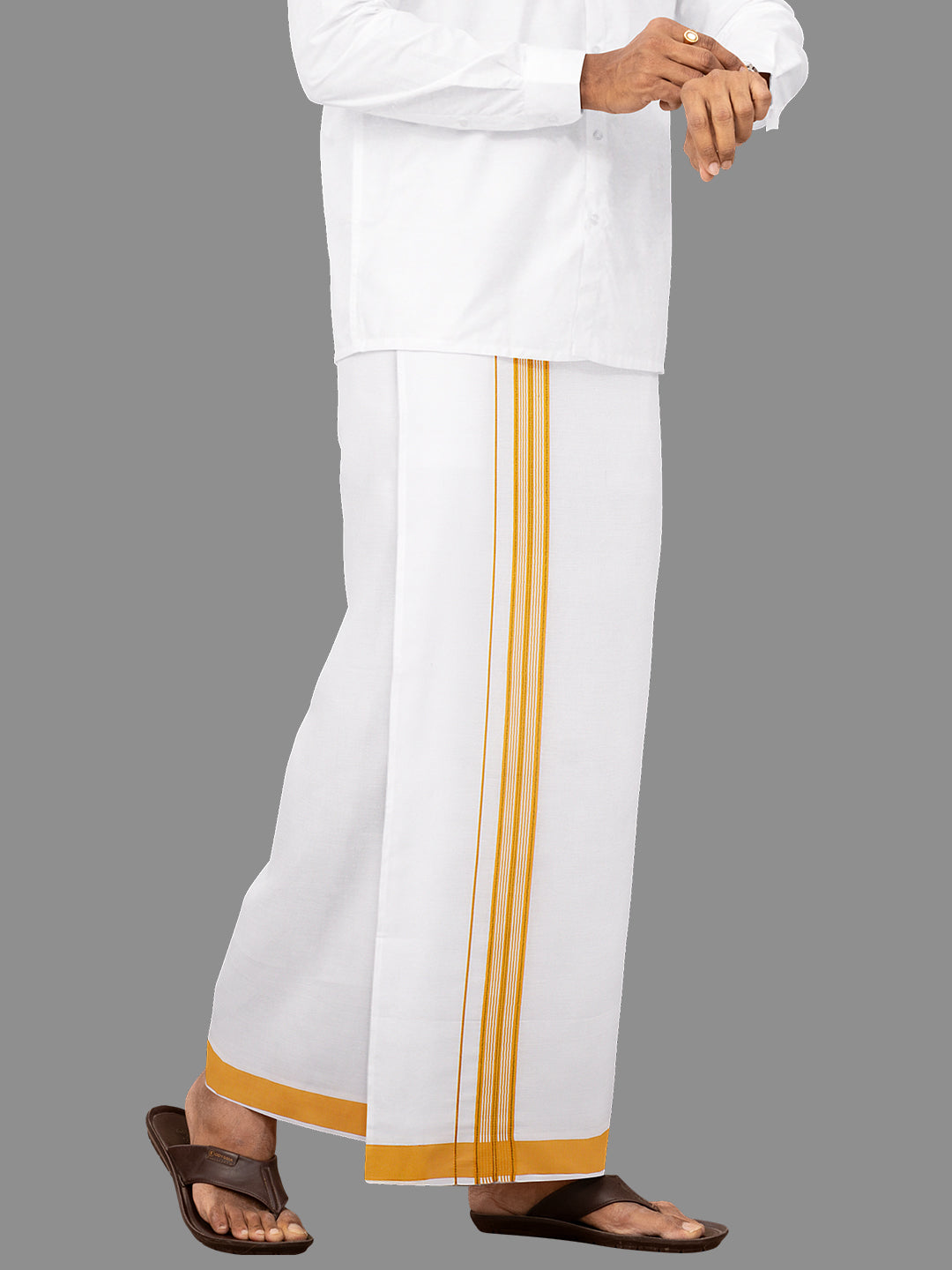 Mens Yellow Fancy Jari Border Single Dhoti YGF02