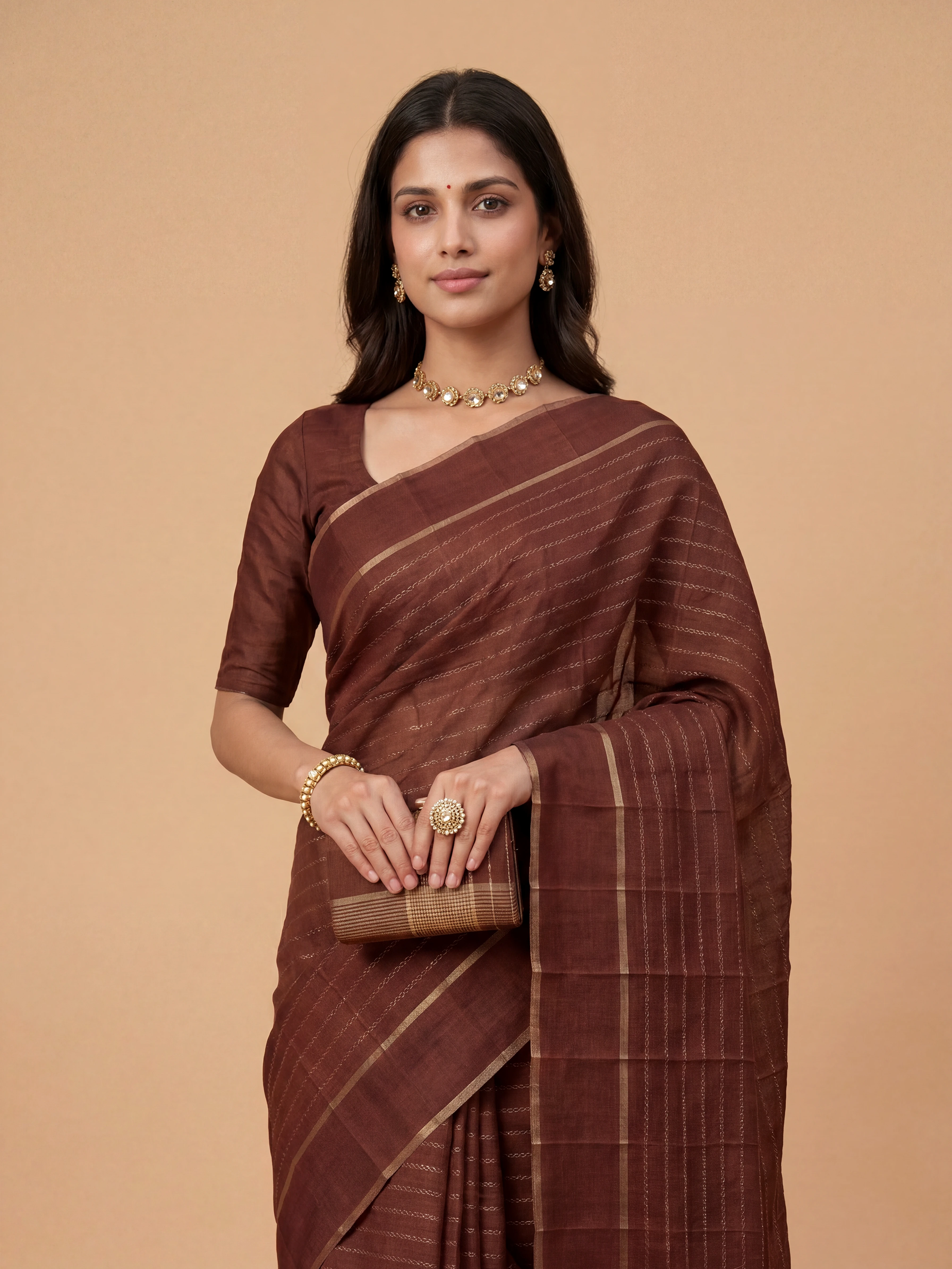 Women Semi Tussar Maroon Saree ST323