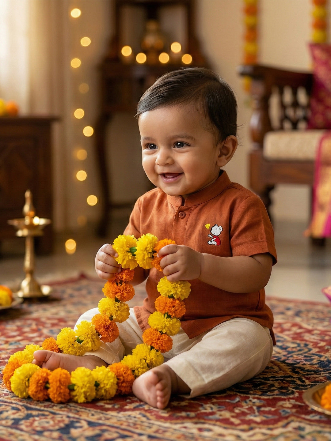 Born Baby Shirt with Pant and Panchakacham Set Brown G74