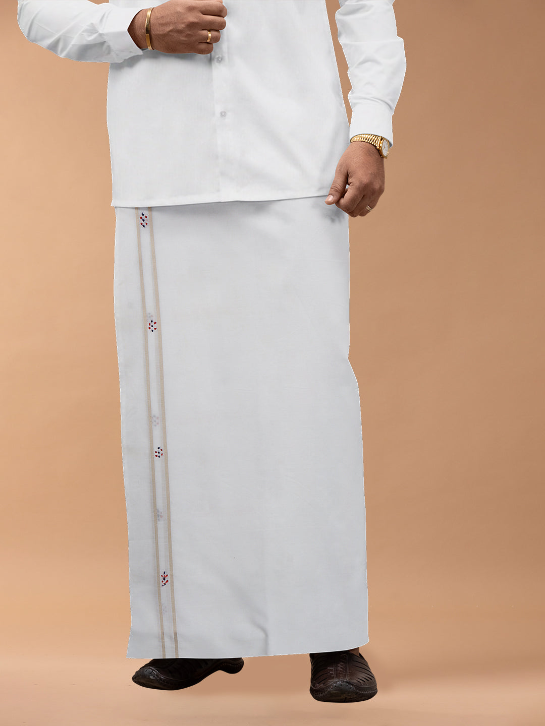 Mens Premium Handloom Dhoti Silver Jari Border HLM25