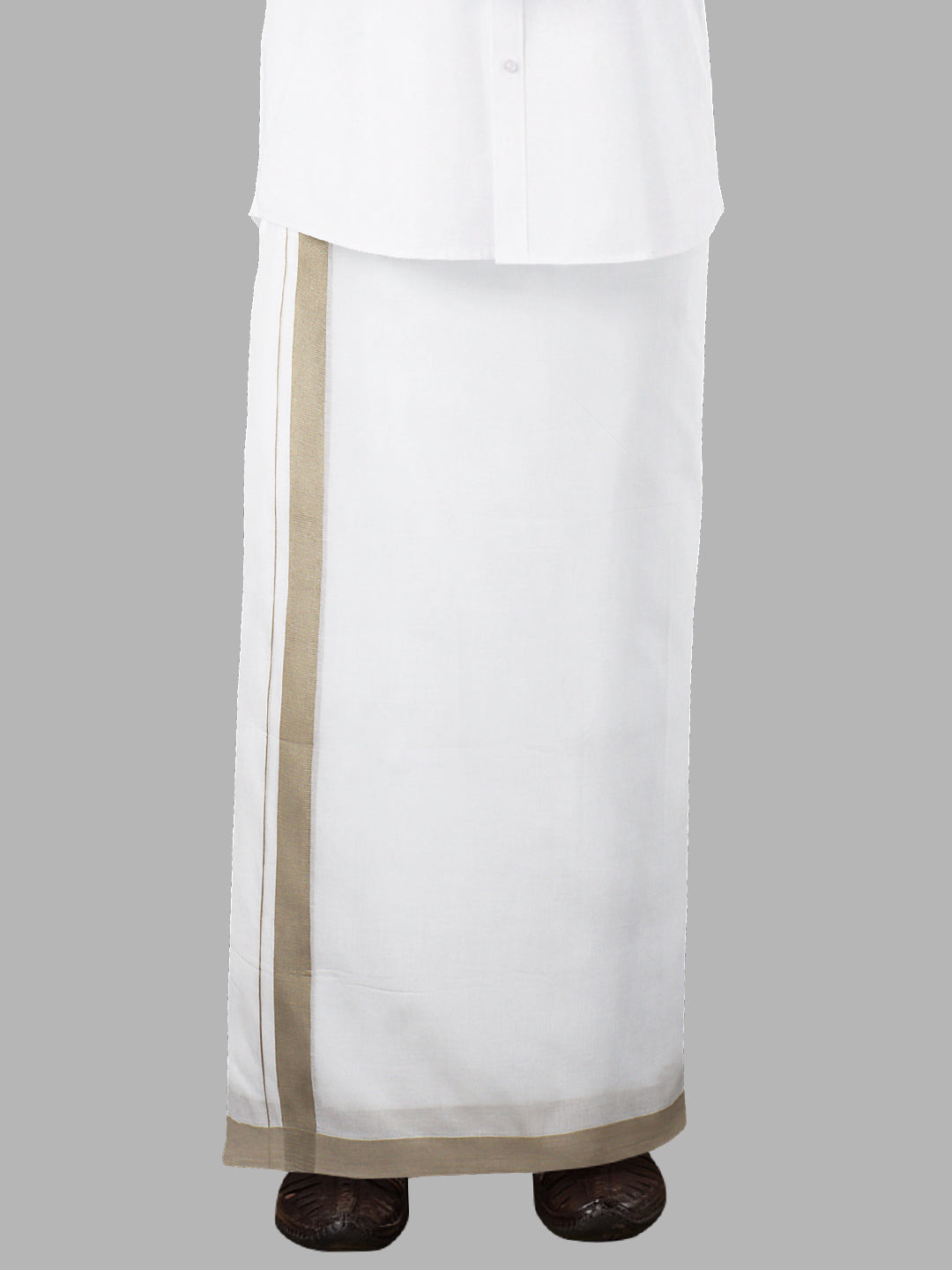 Men Sandal Fancy Border Double Layer White Dhoti SSS02