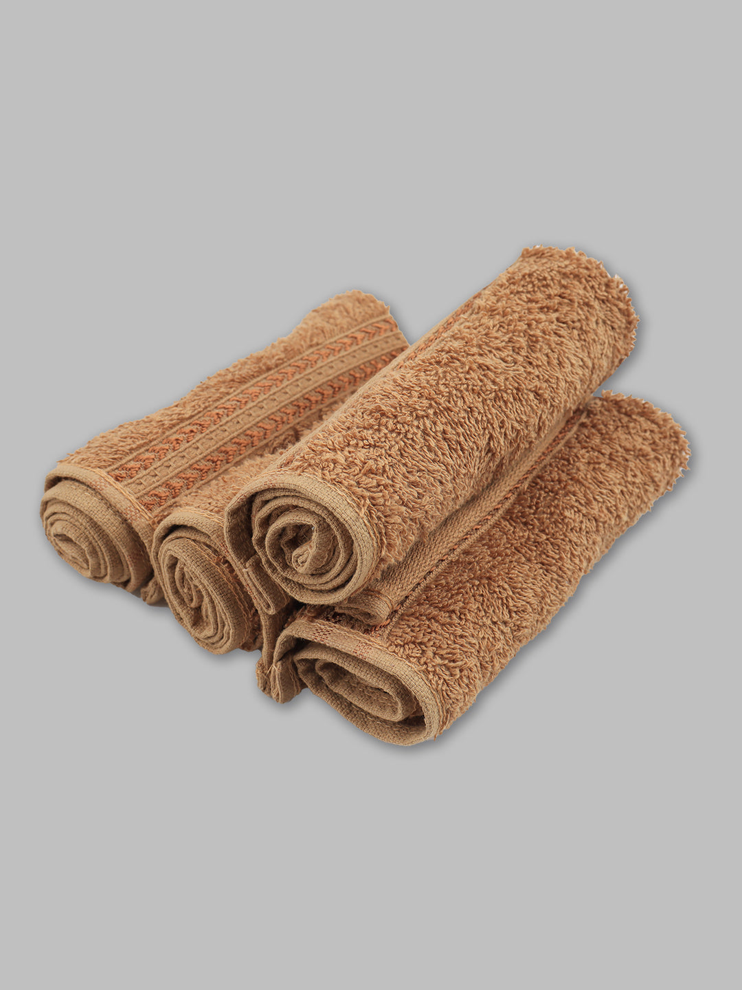 Cotton Bamboo Terry Face Towel Brown FC8 (4 Pcs Pack)