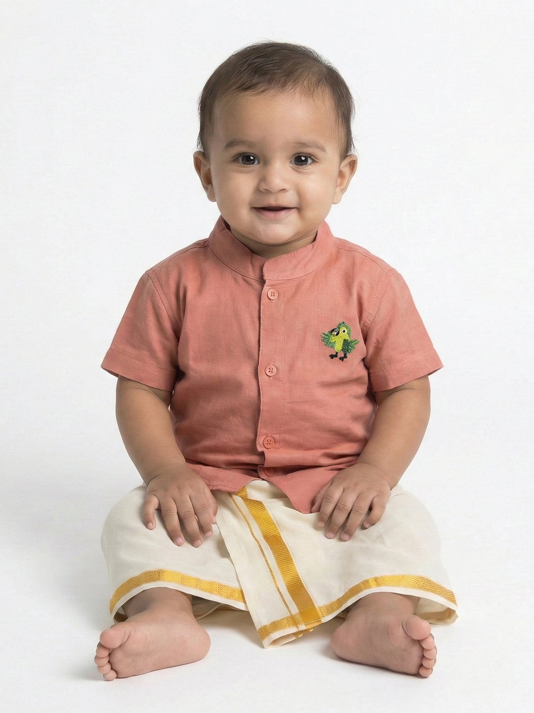 Born Baby Traditional Shirt with Dhoti and Panchakacham Set Pink