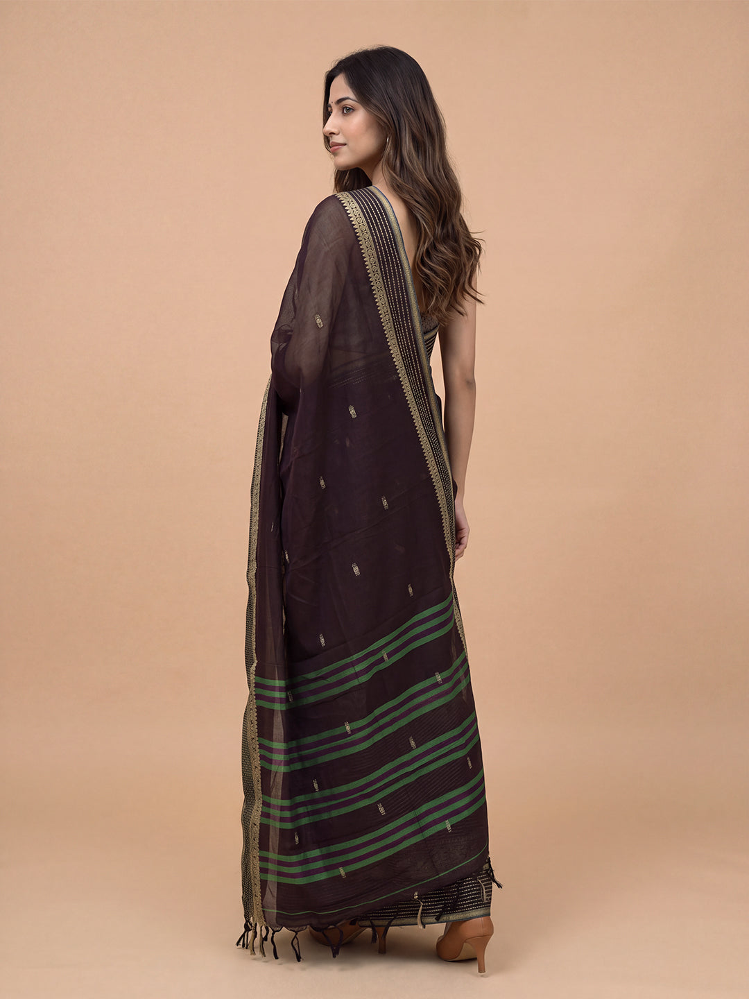 Women Mercerised Cotton Deep Purple Embroidered Saree PCS297