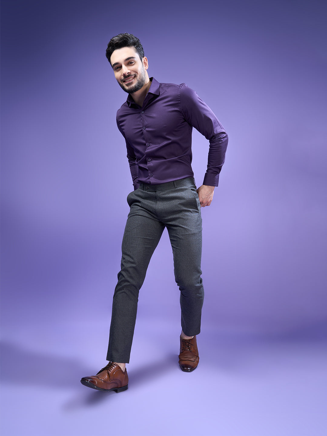 Mens Slim Fit Fluid Purple Bloom Formal Full Sleeve Shirt