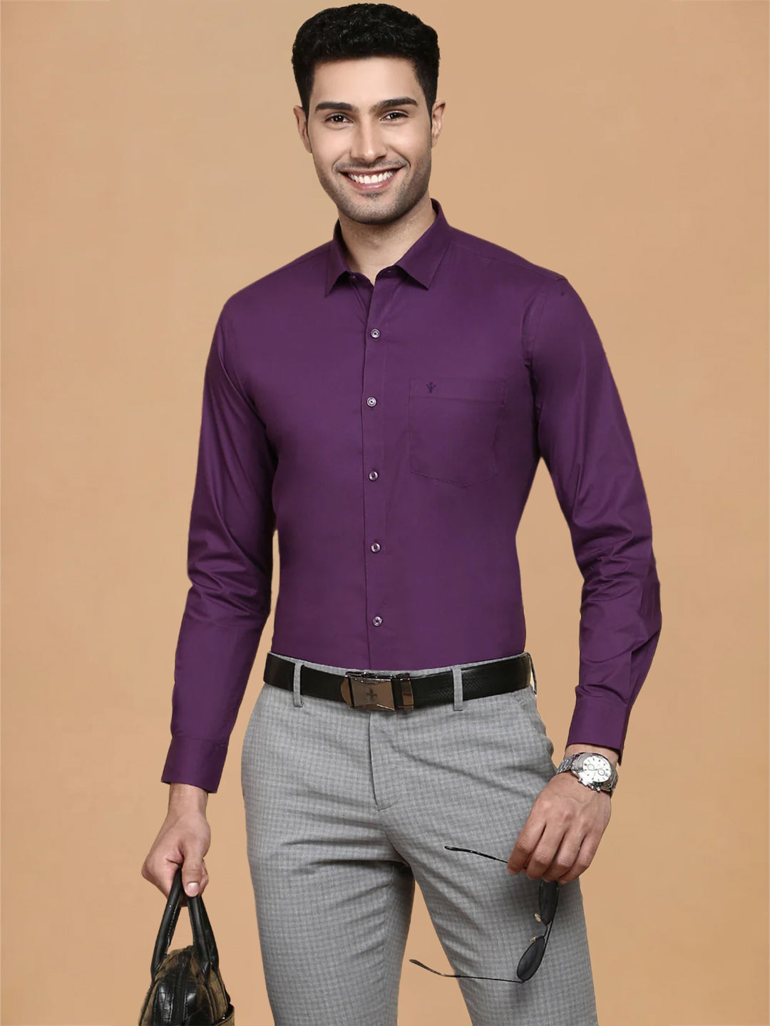 Cotton Spandex Purple 2 Way Stretch Smart Fit Shirt LY5