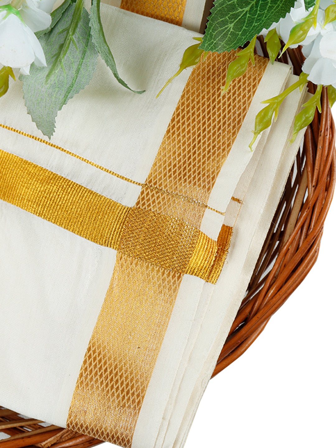 Men Cream with 3/4'' inch Gold Jari Border Double Layer Dhoti Mangala Yogam