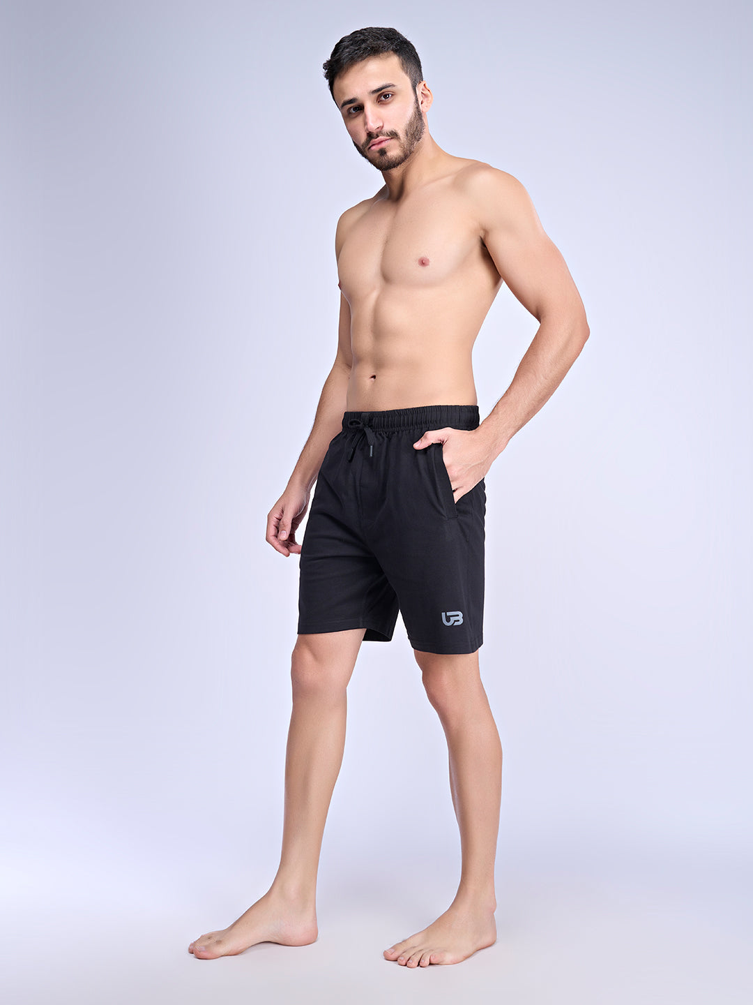 Men Black Combed Cotton Shorts