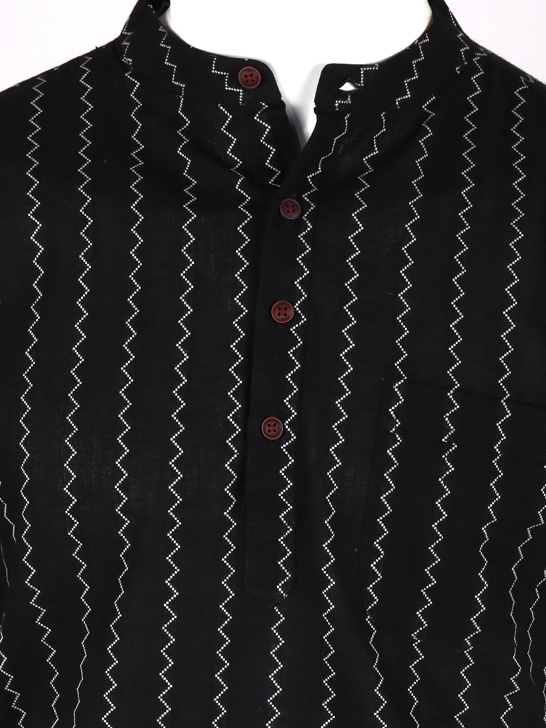 Men Cotton Short Length Striped Pocket Kurta Black PC35