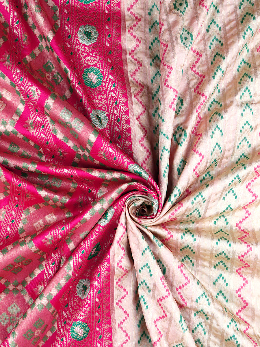 Women Elegant Semi Soft Silk Sandal Saree with Contrast Pink Pallu SS67-Close view