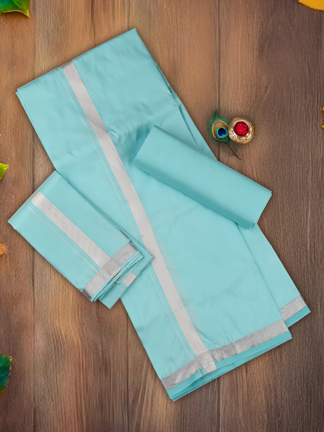 Men Art Silk Jari Dhoti & Shirting Set P.Green Ashirwath(3*1)