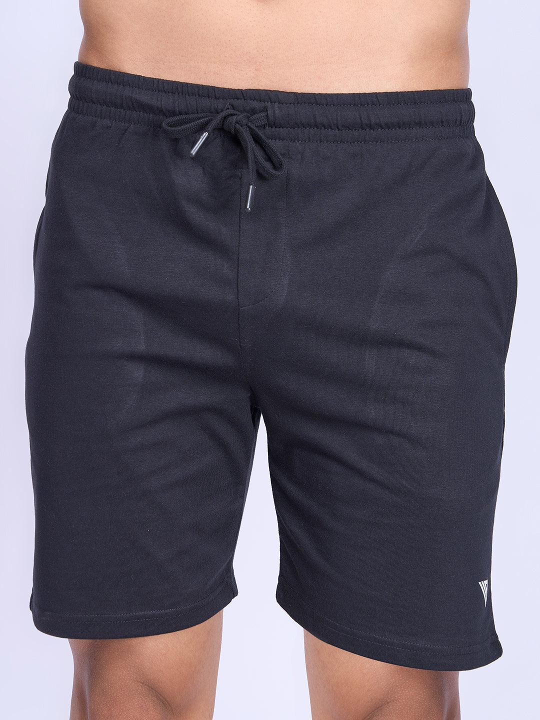 Men Combed Cotton Zipper Shorts Black-ES1