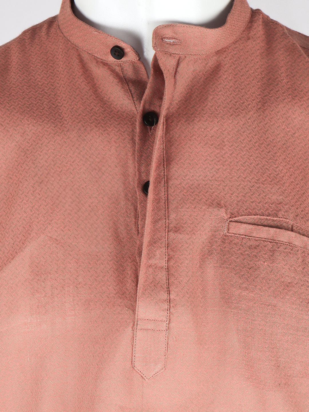 Men Cotton Short Length Self Design Pocket Kurta Peach Saffron RJ43