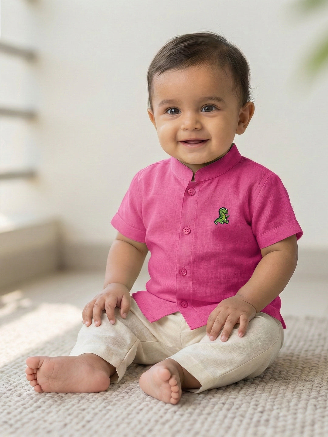 Born Baby Shirt with Pant and Panchakacham Set Pink G7