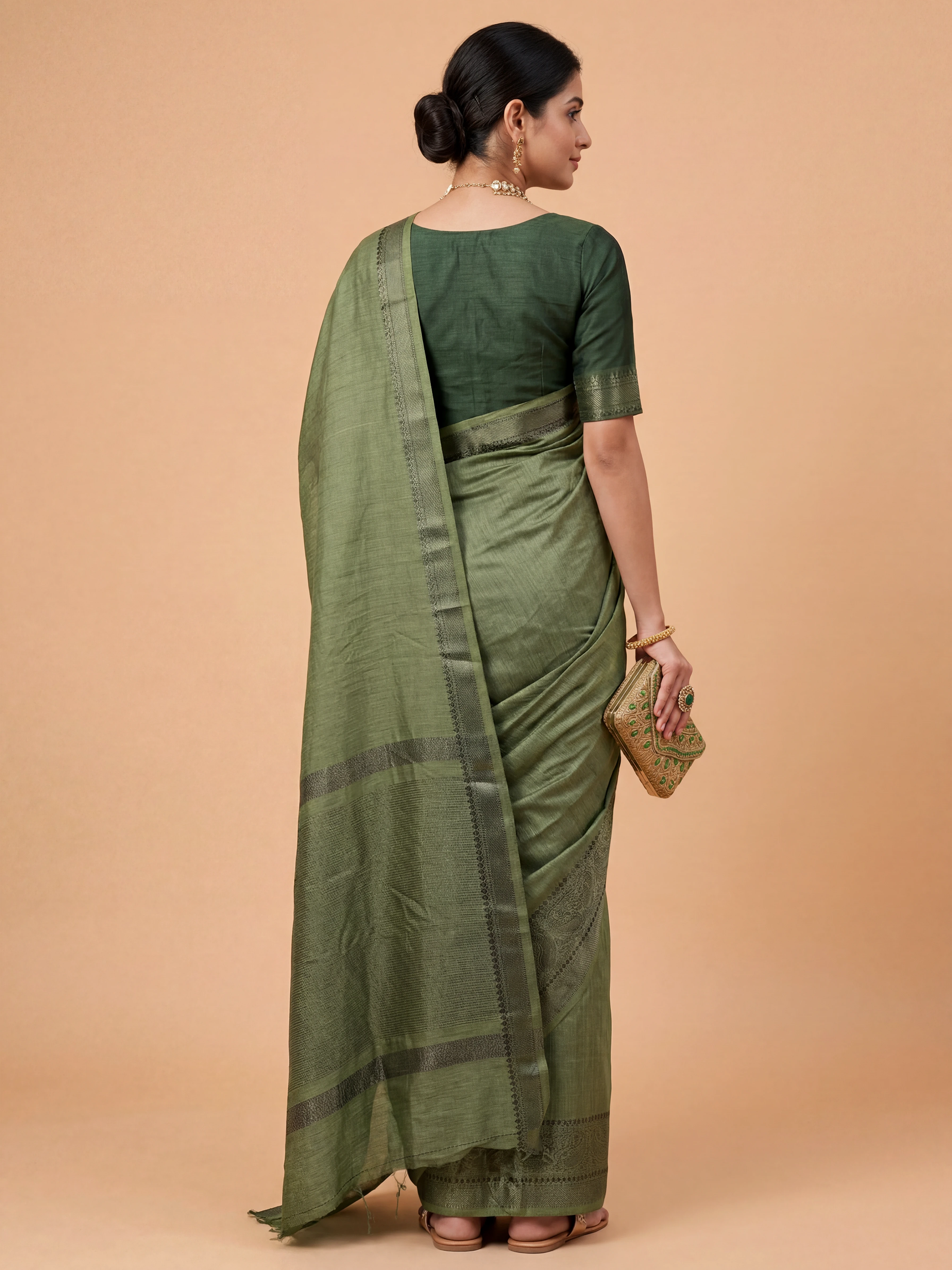 Women Semi Tussar Pista Green Saree ST336