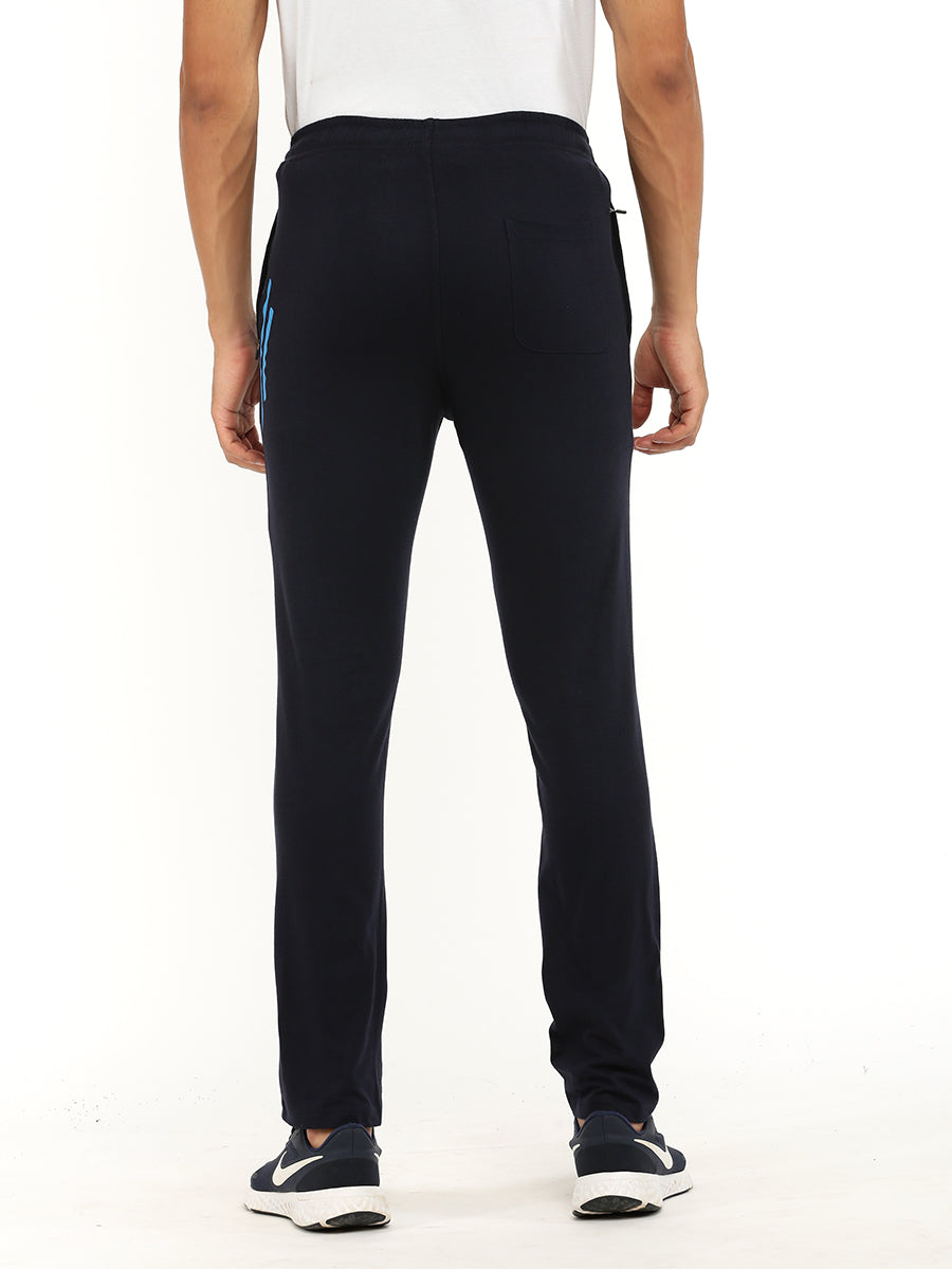 Combed Cotton Navy Regular Fit Track pants with Pockets