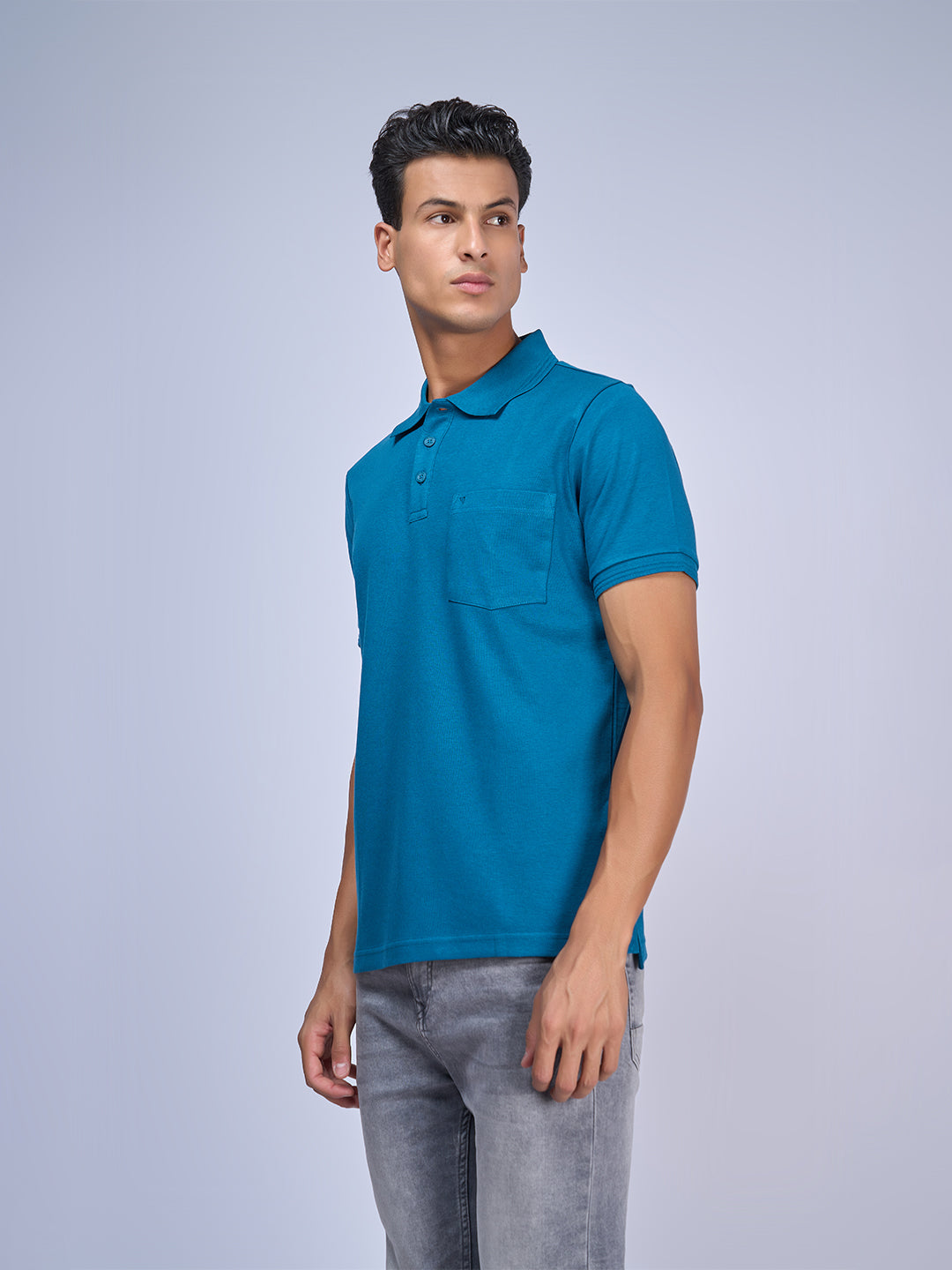 Mens Liquid Polo T-Shirt with Pocket Blue Metalic