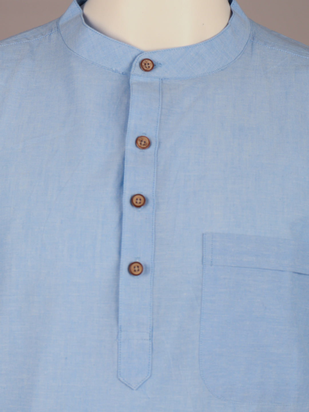 Men Cotton Short Length Plain Pocket Kurta Light Blue PC28