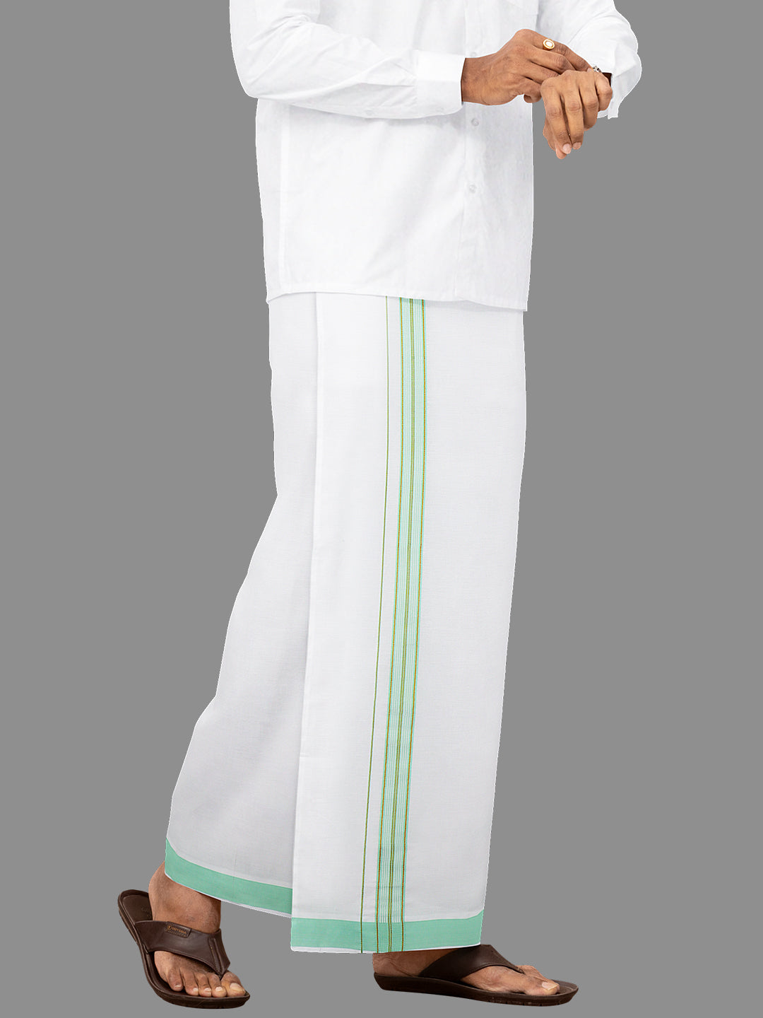 Mens Green Fancy Jari Border Single Dhoti YGF03