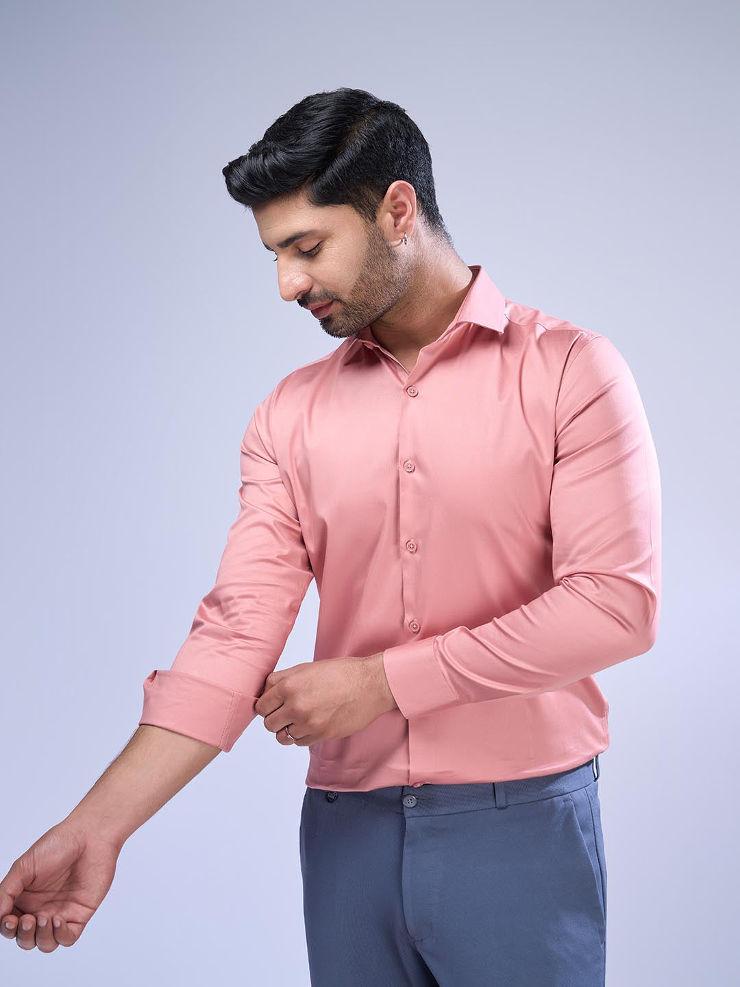 Mens Slim Fit Peach Full Sleeves Shirt