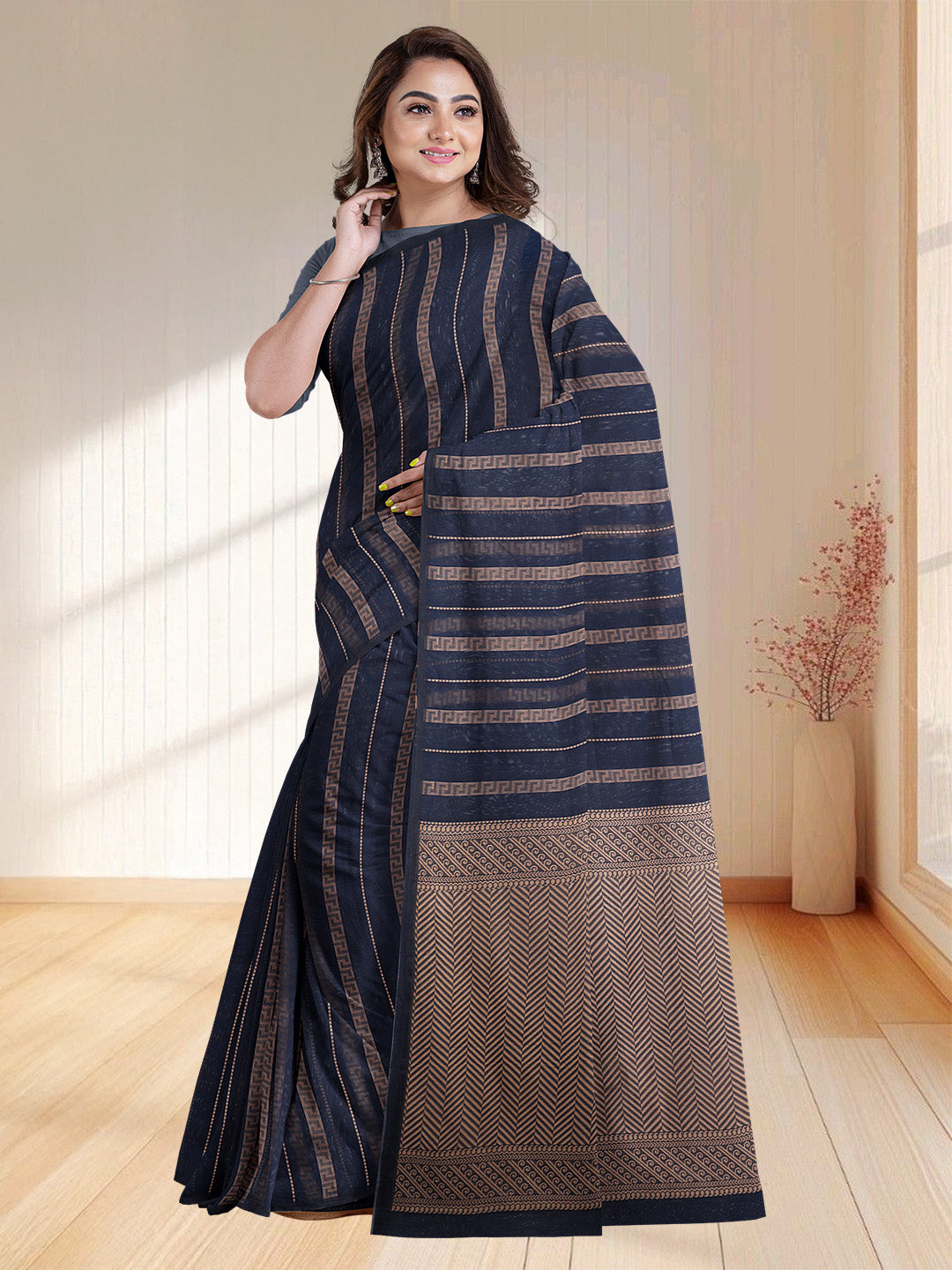 Women Navy Kora Cotton Saree PCS176