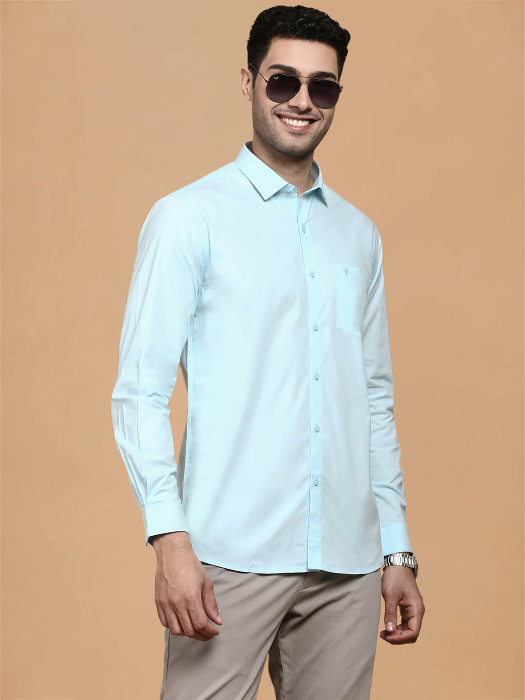 Cotton Spandex LT Sky Blue 2 Way Stretch Smart Fit Shirt LY2