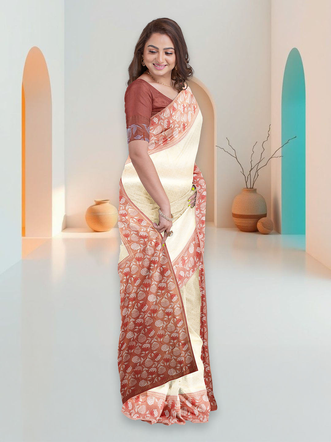 Women Gold Art Silk Printed Saree ASS94