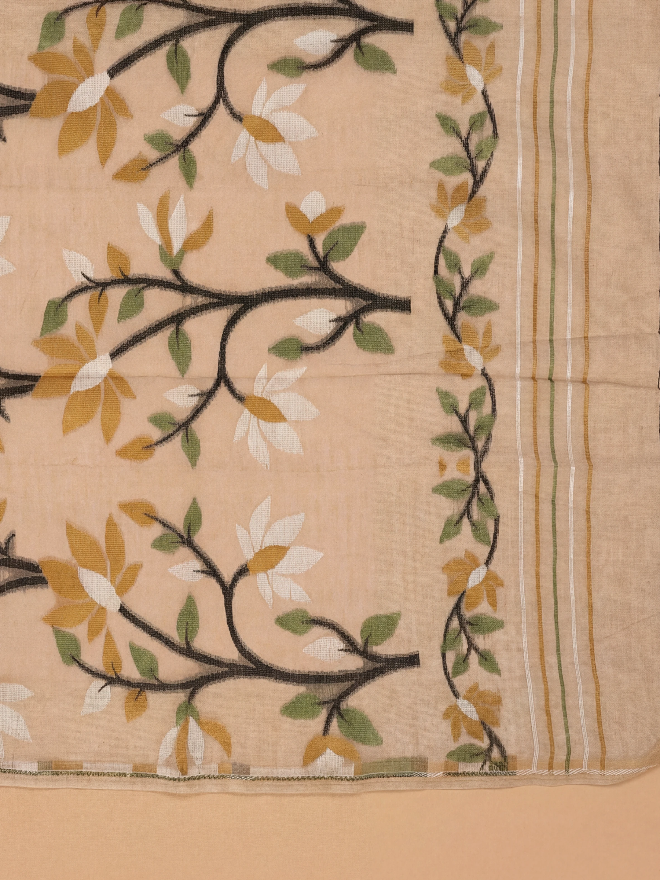 Women Semi Linen Printed Light Brown Saree SL251