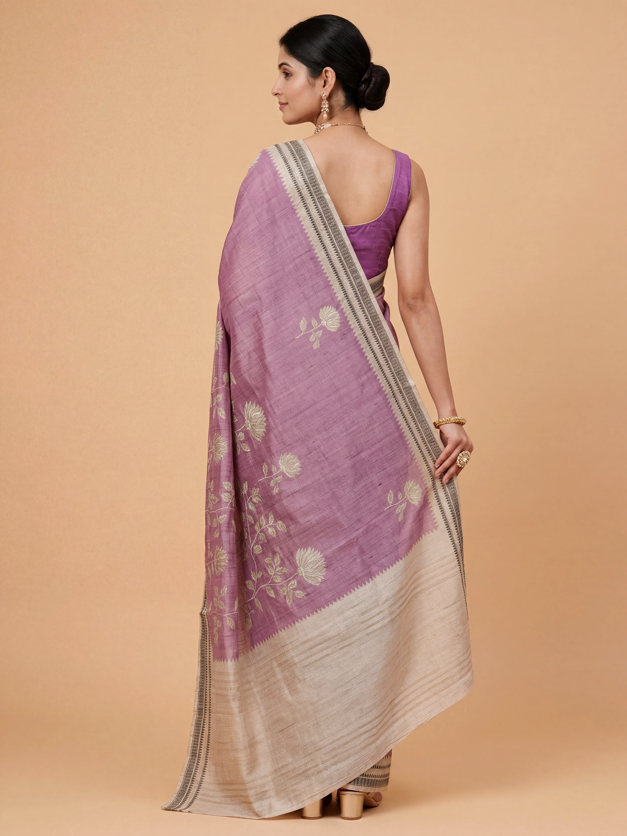 Women Semi Tussar Printed Purple Saree ST341